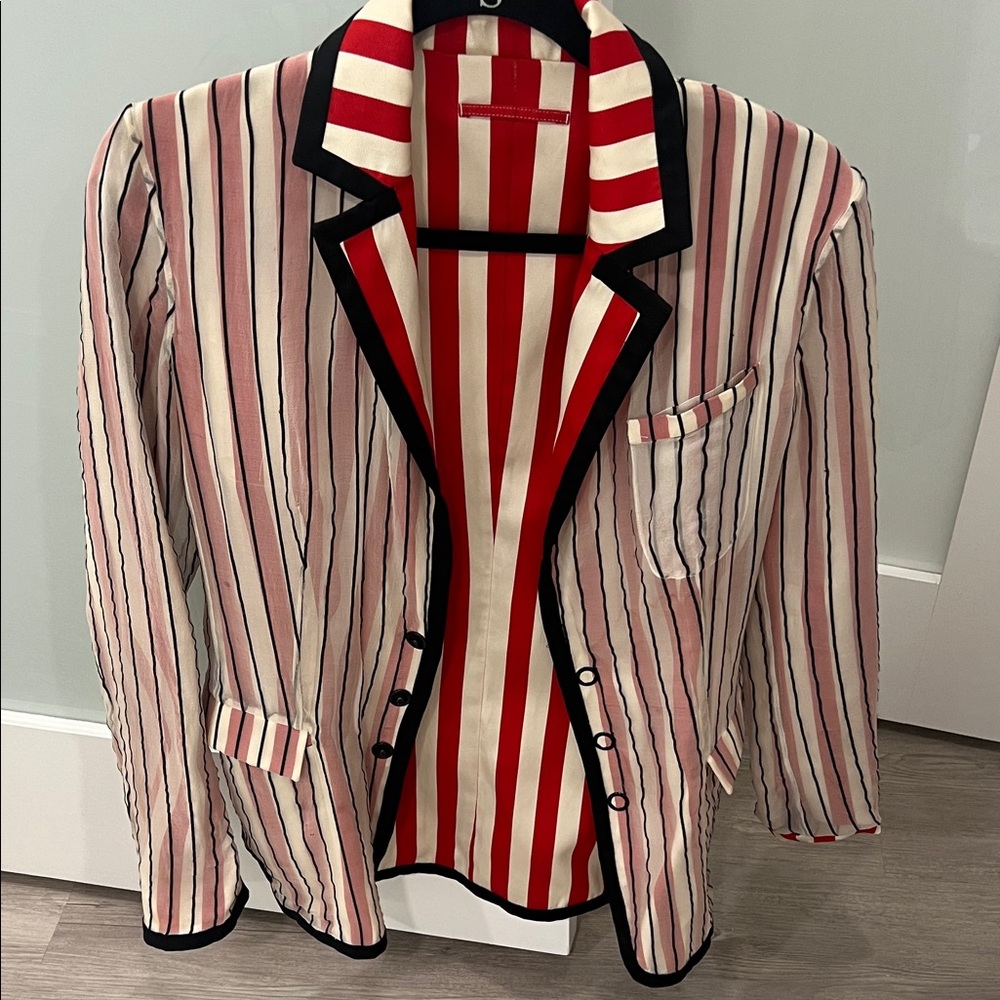 Chic Striped Blazer in Red, White, and Black